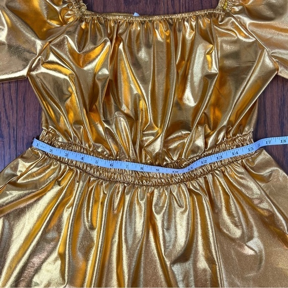 Fantastic Fawn Metallic Gold Sequin Helmet Puff Sleeve Touchdown Mini Dress - Picture 15 of 17